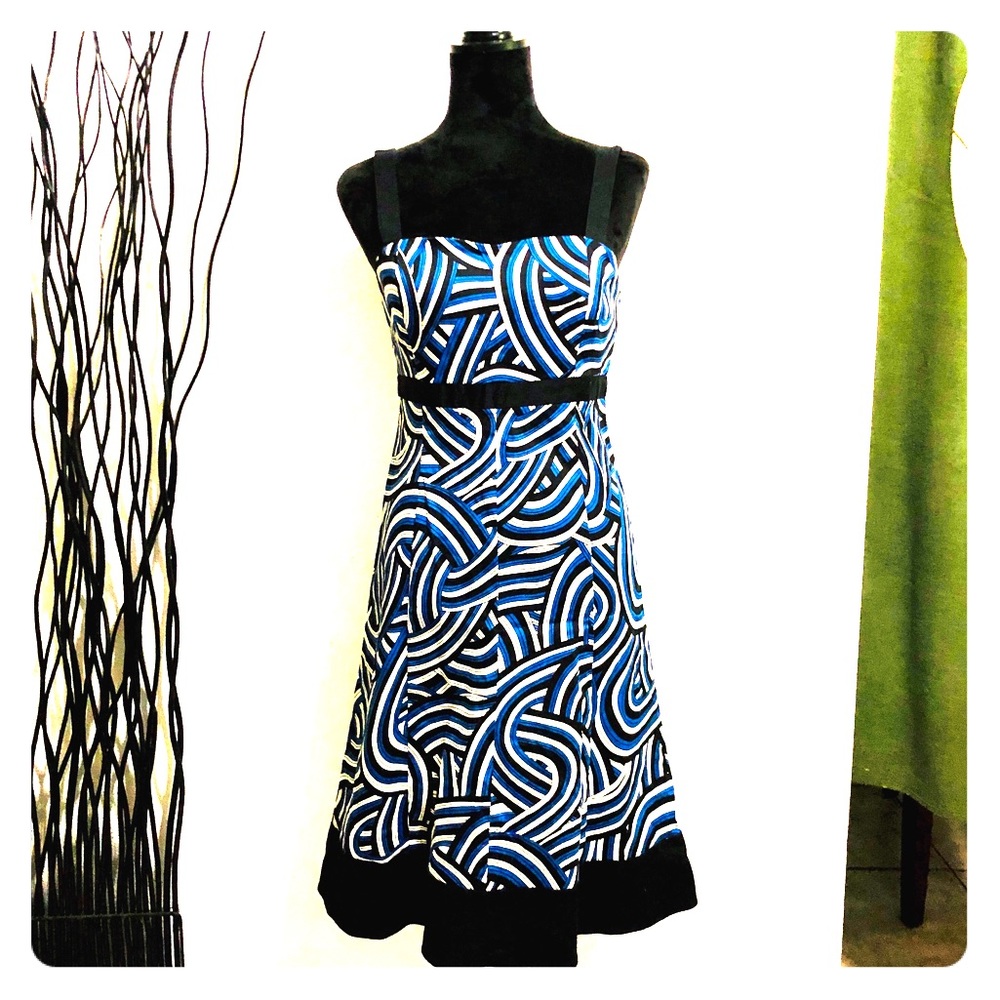 Evan-Picone Black, Blue, & White Sun Dress Size 4